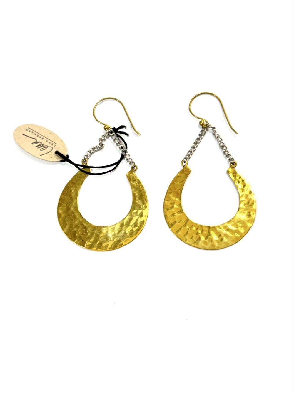 Lena Bernard Hammered Crescent Hoop Earrings Gold | NWT
